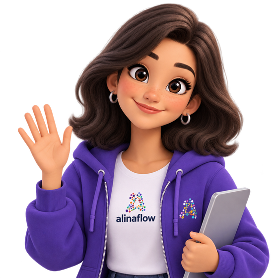 Alina, the alinaflow AI front desk, waving hello