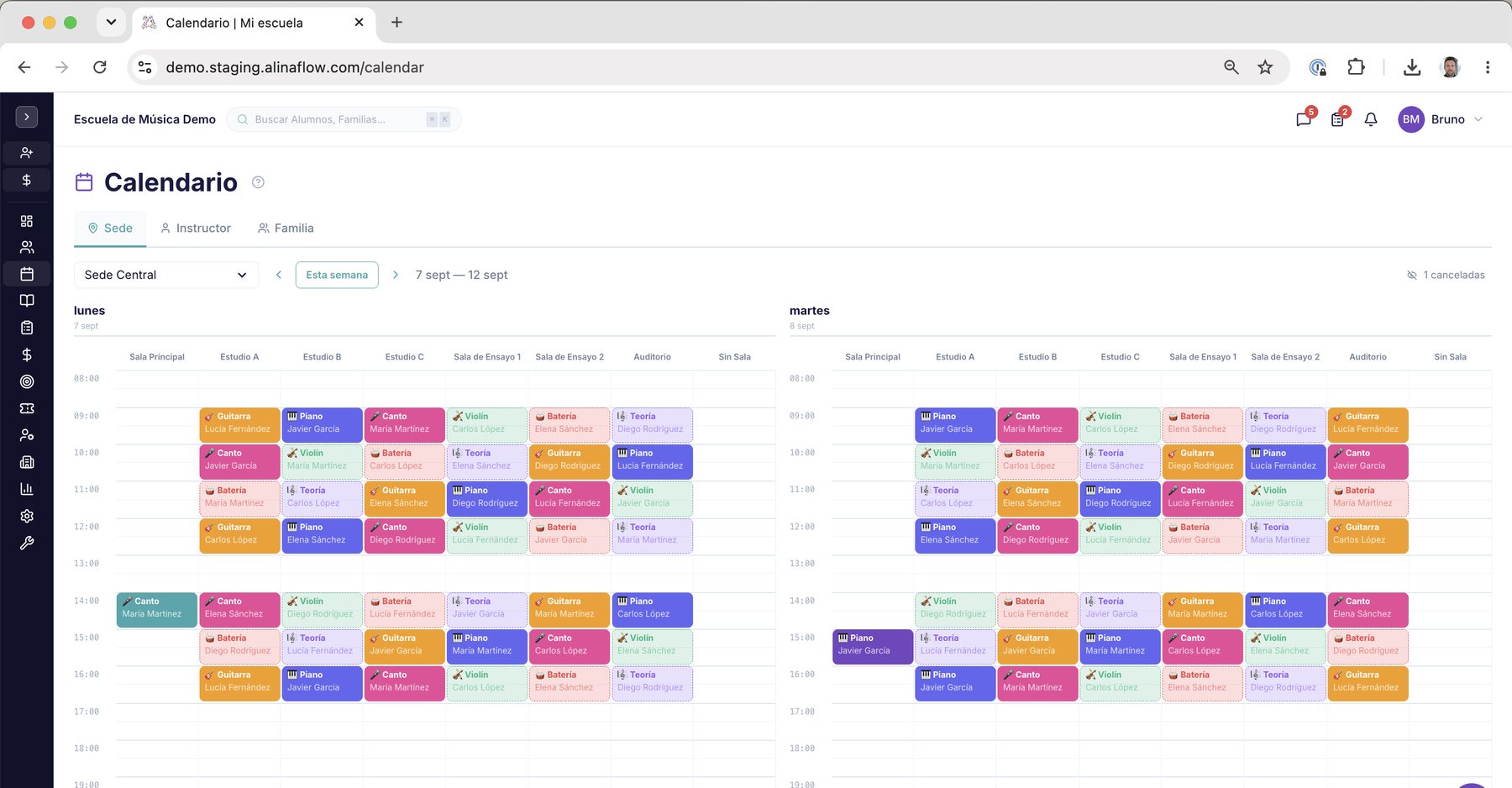 Calendario semanal de clases