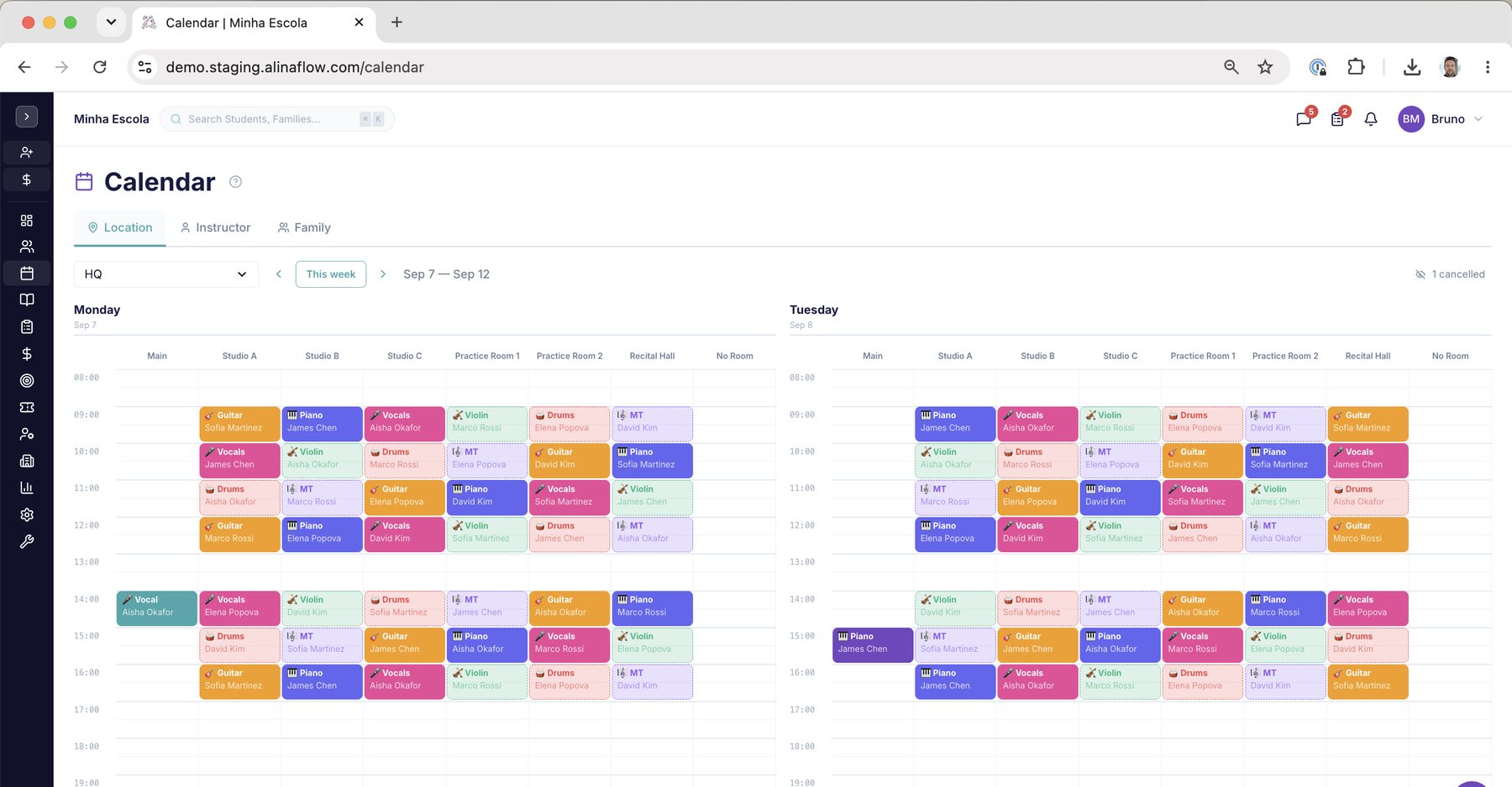 Weekly class calendar