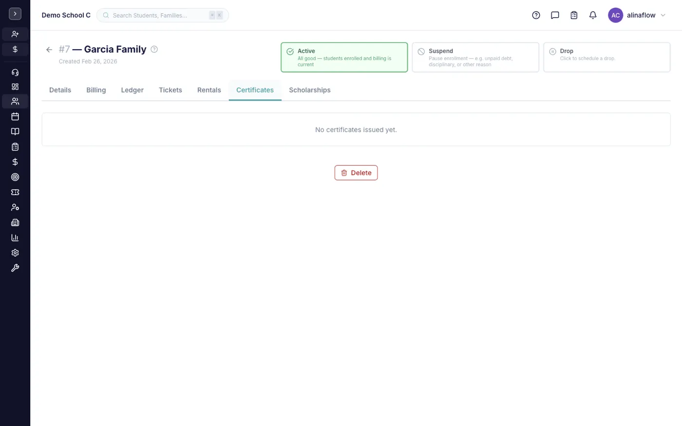 Certificates tab