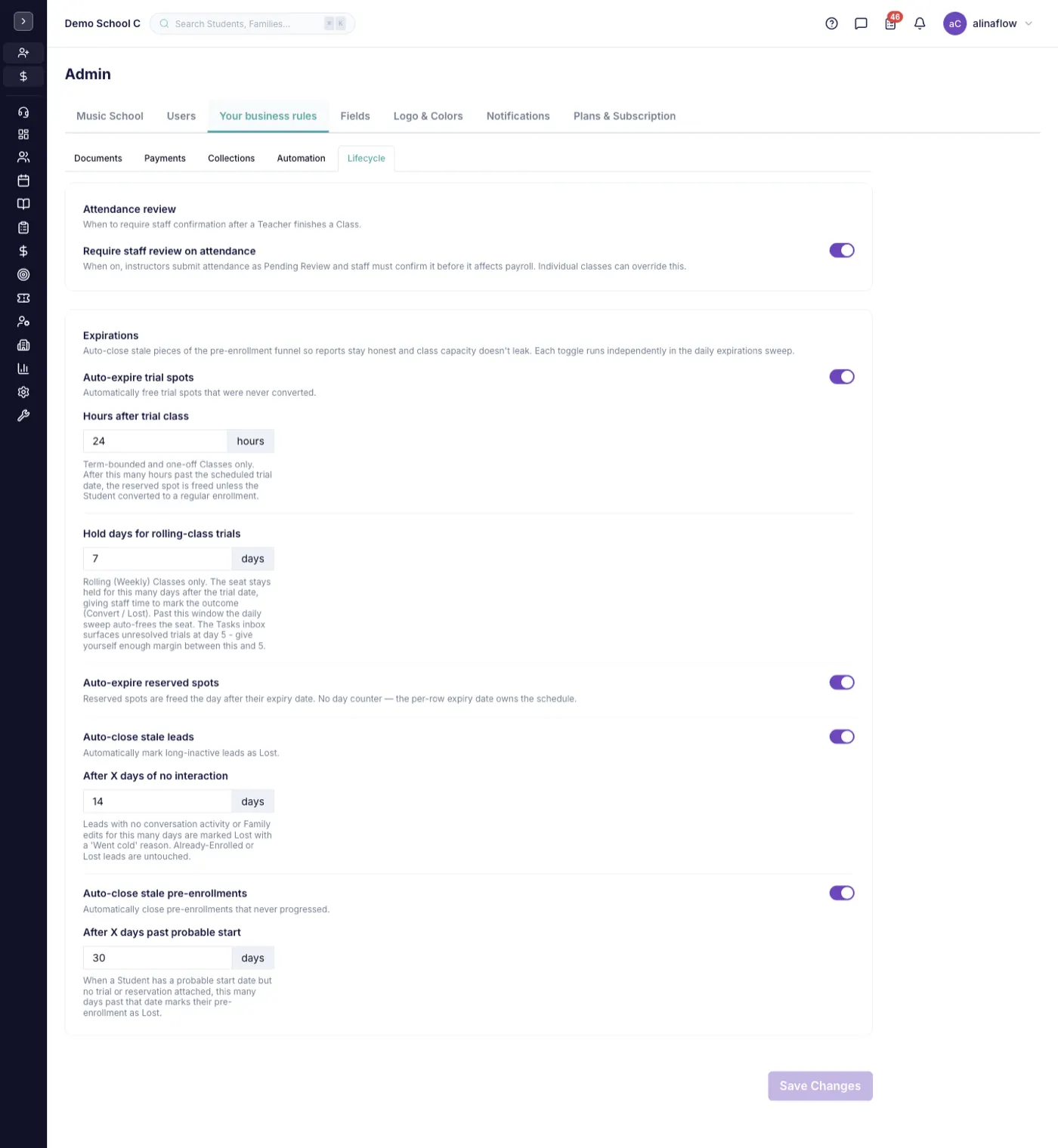 Lifecycle tab