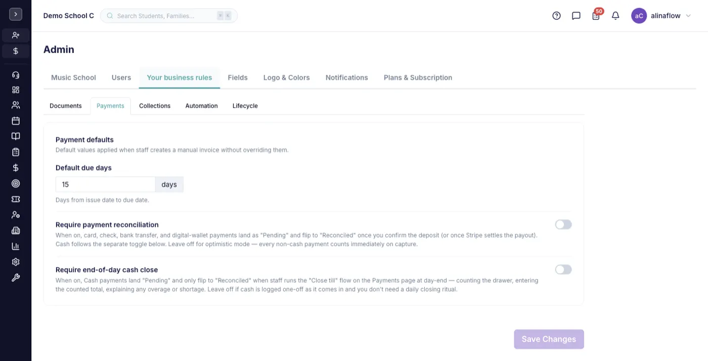 Payments tab