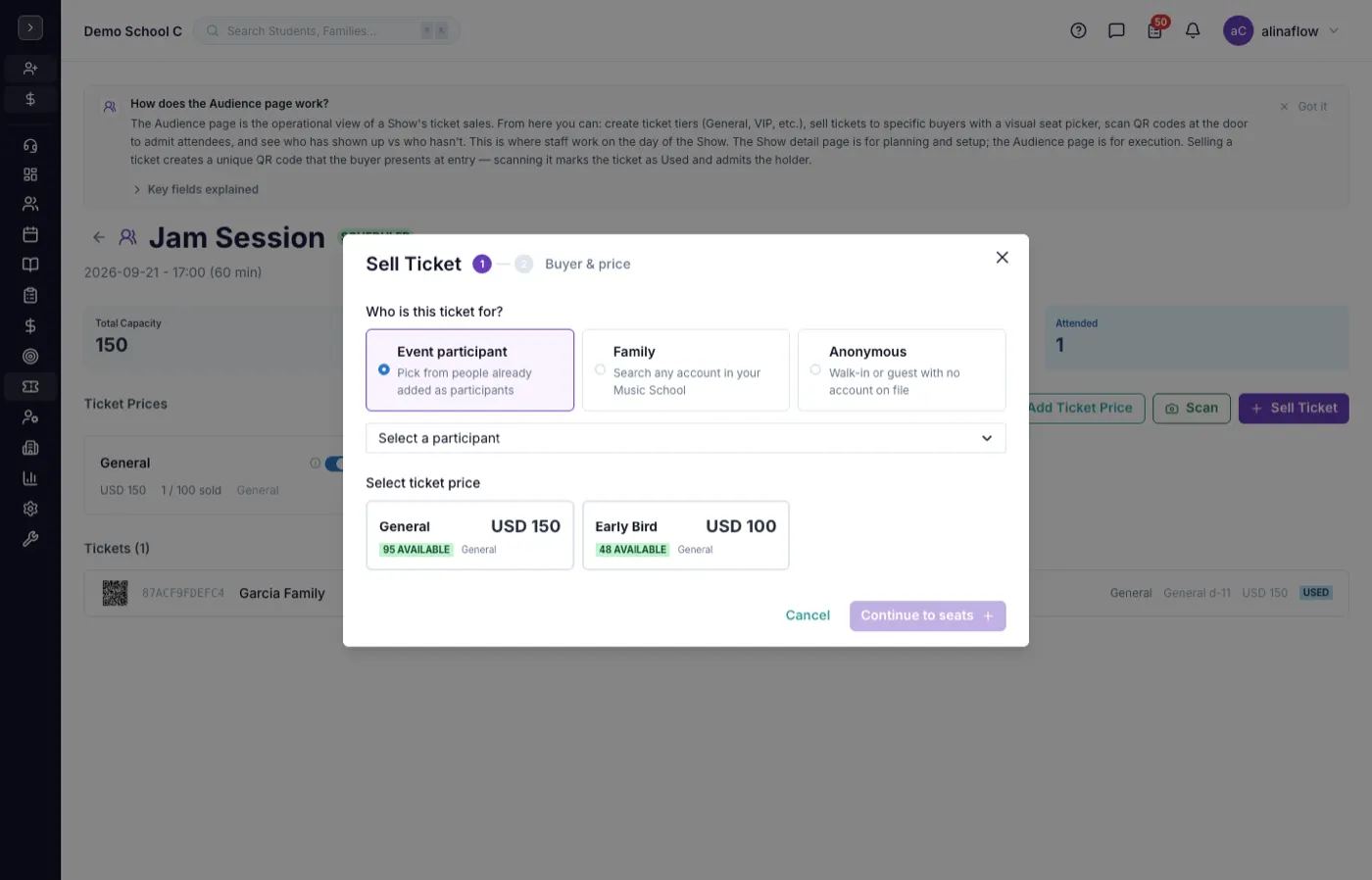 Sell Ticket tab