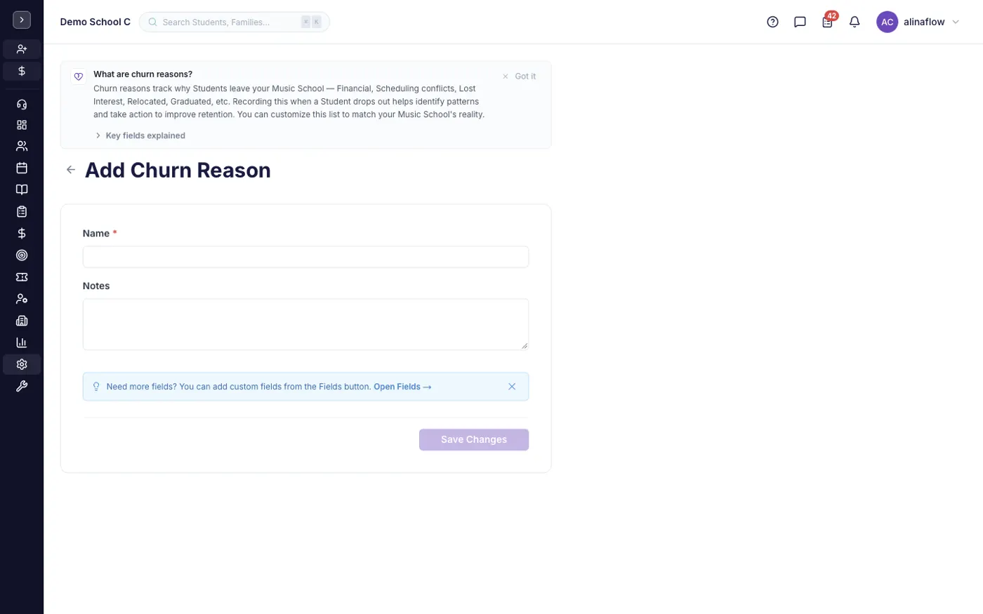The new churn reason form