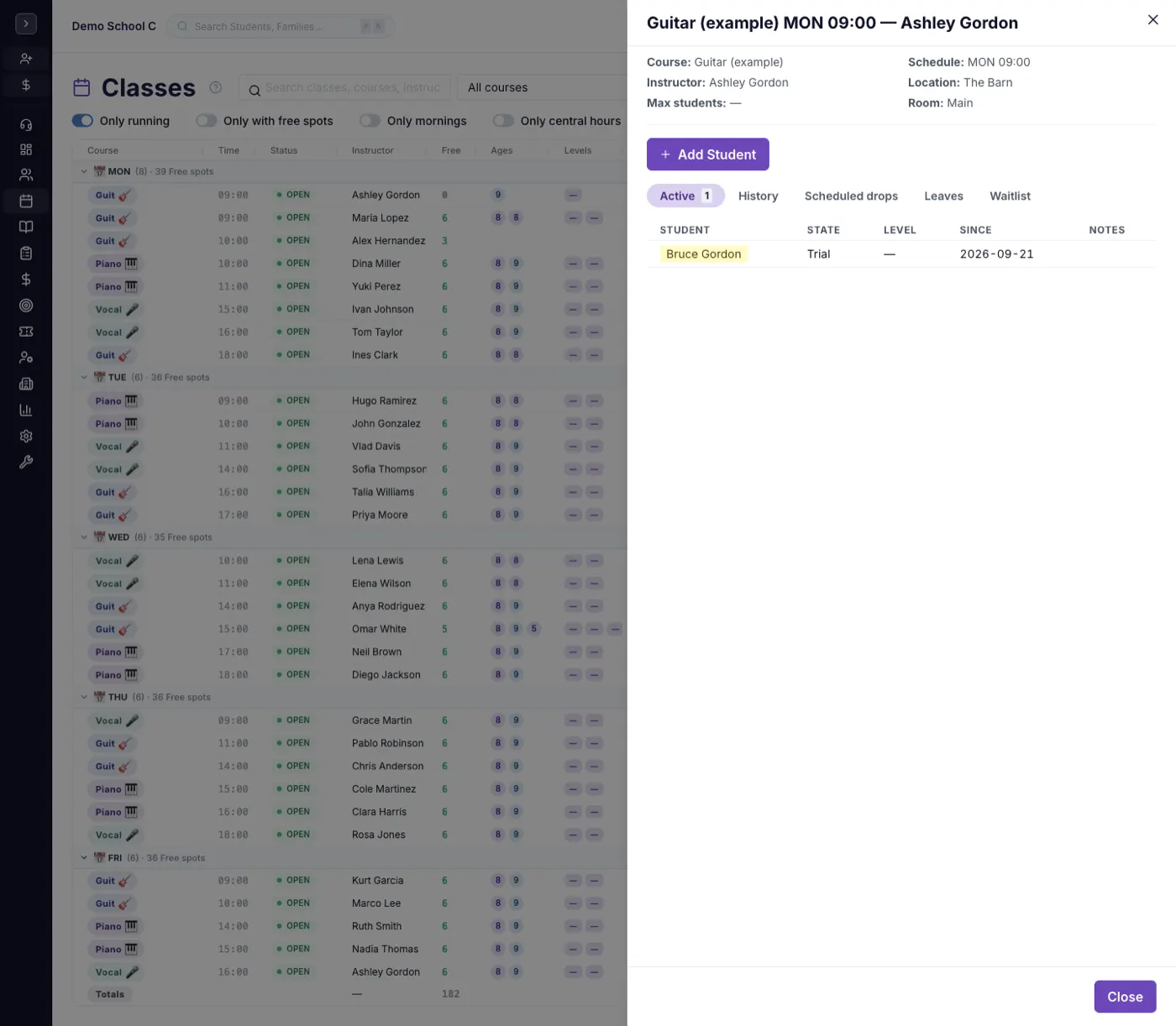 Enrollments tab
