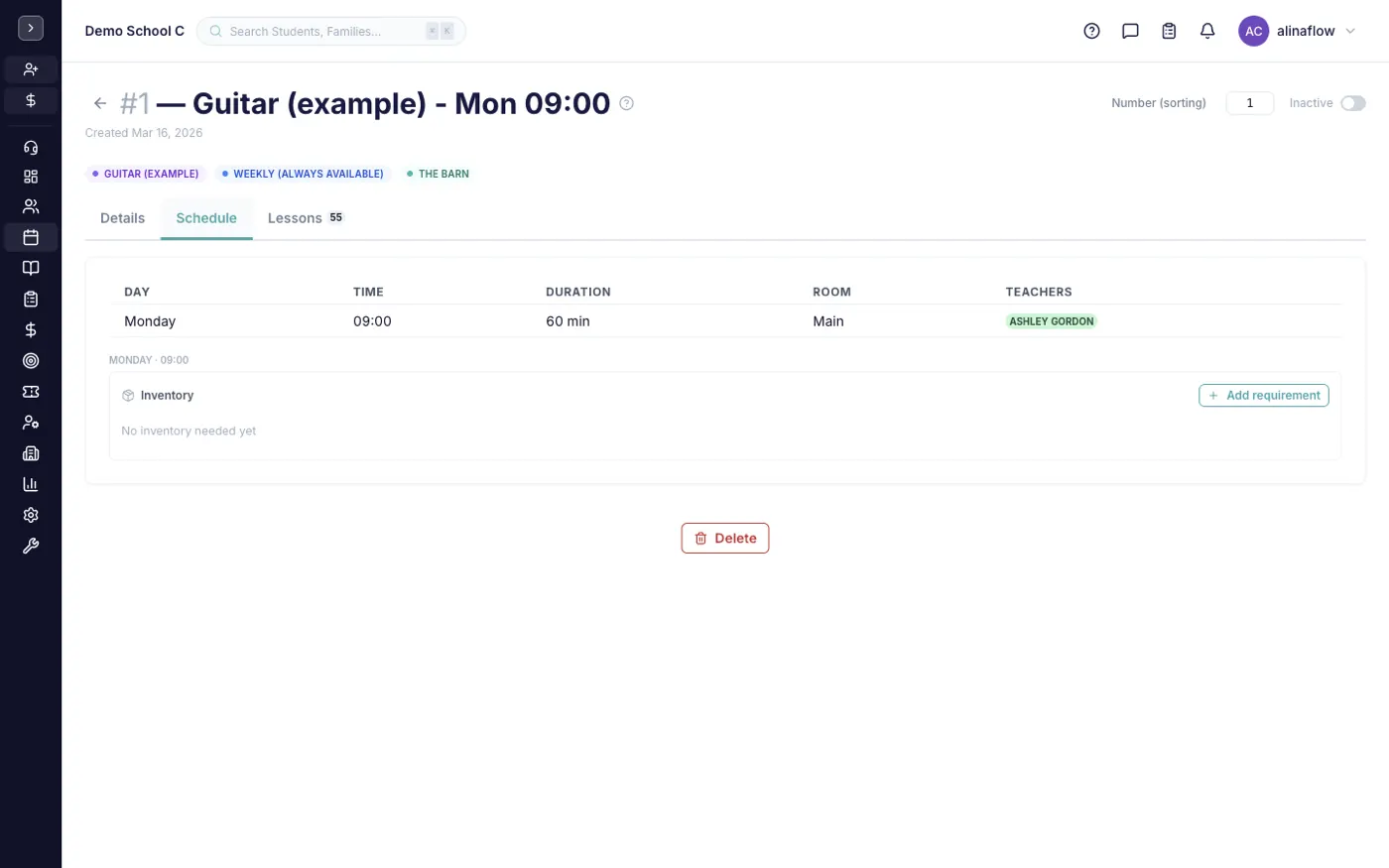 Schedule tab