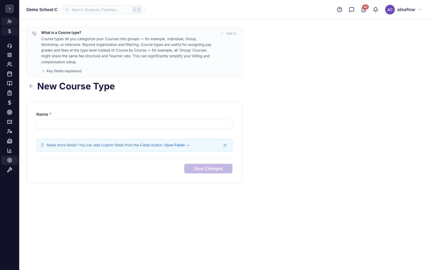 The new course type form