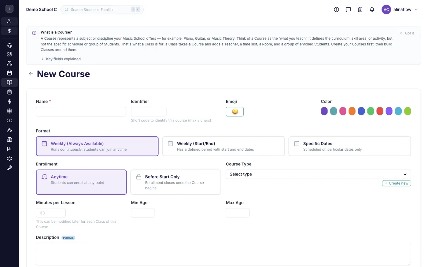 The new course form