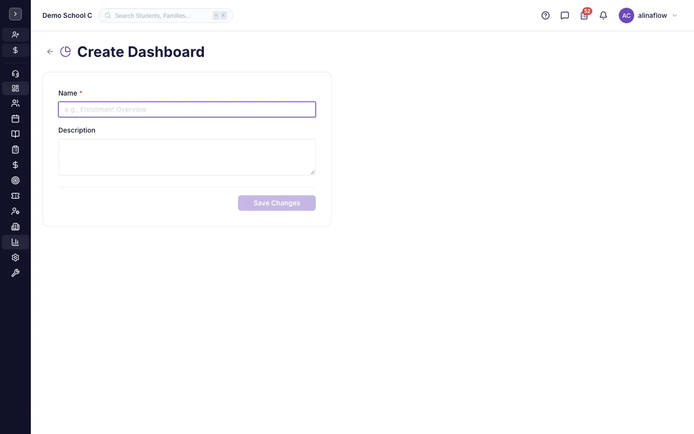 The new dashboard form