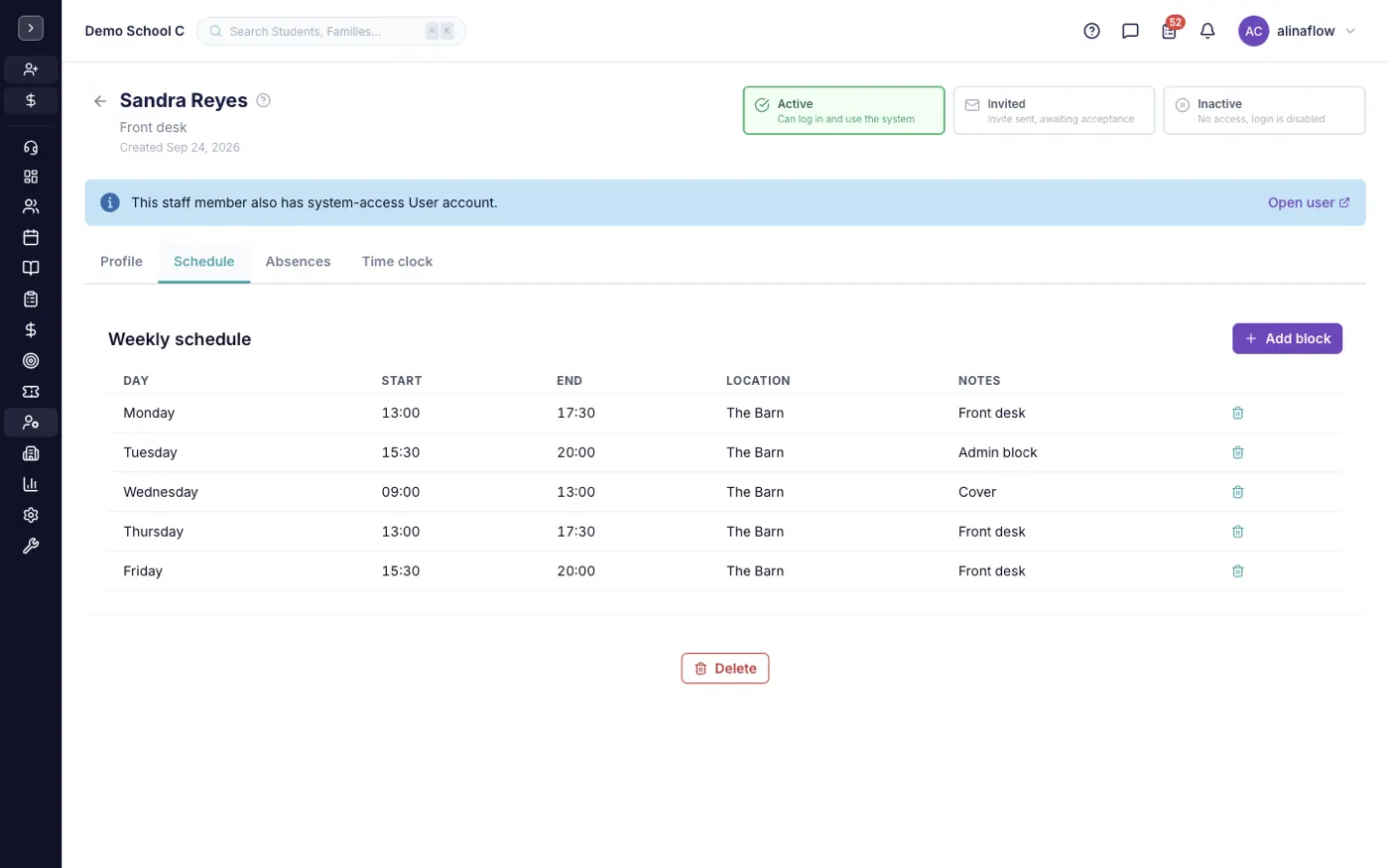 Schedule tab