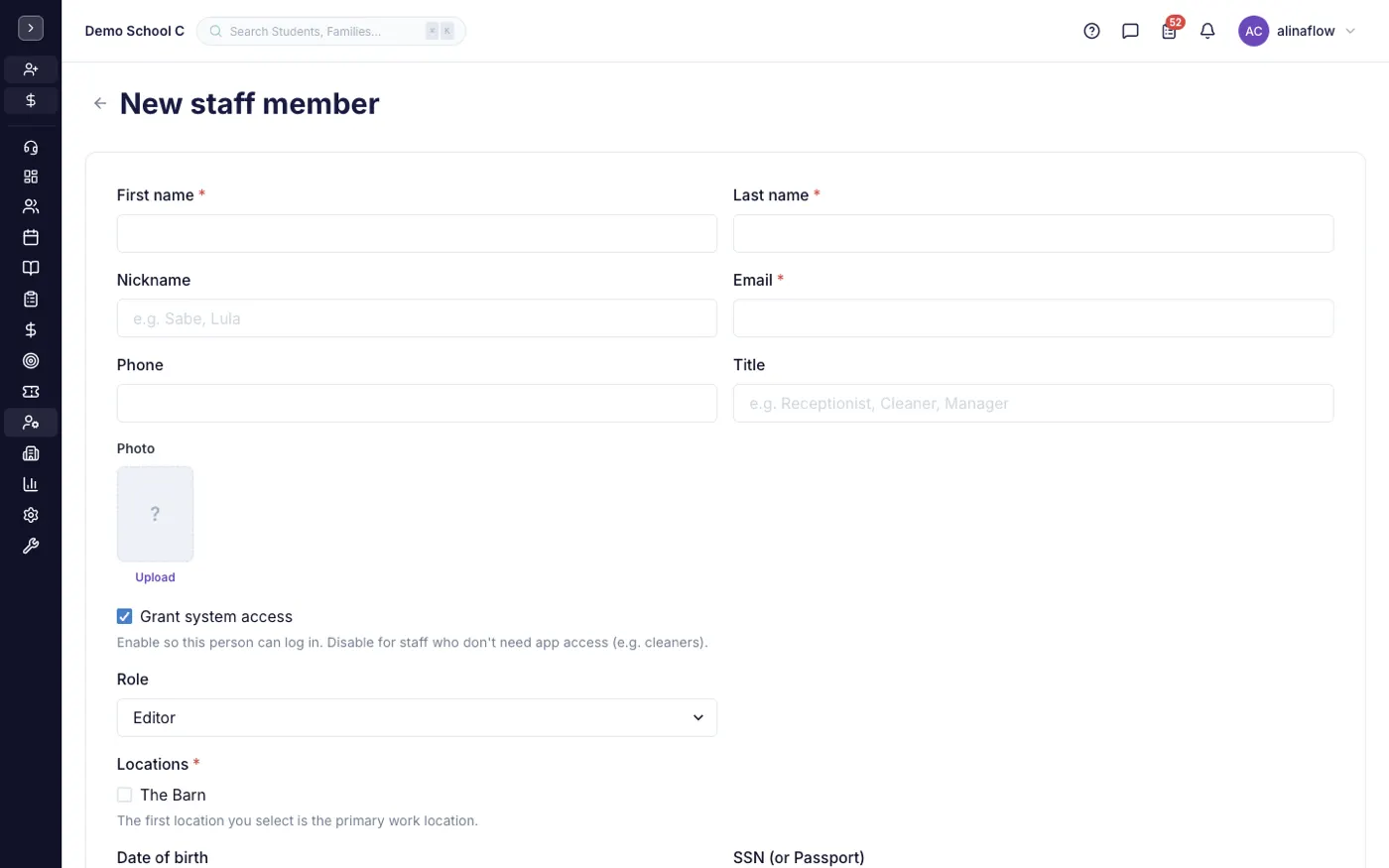 The new employee form