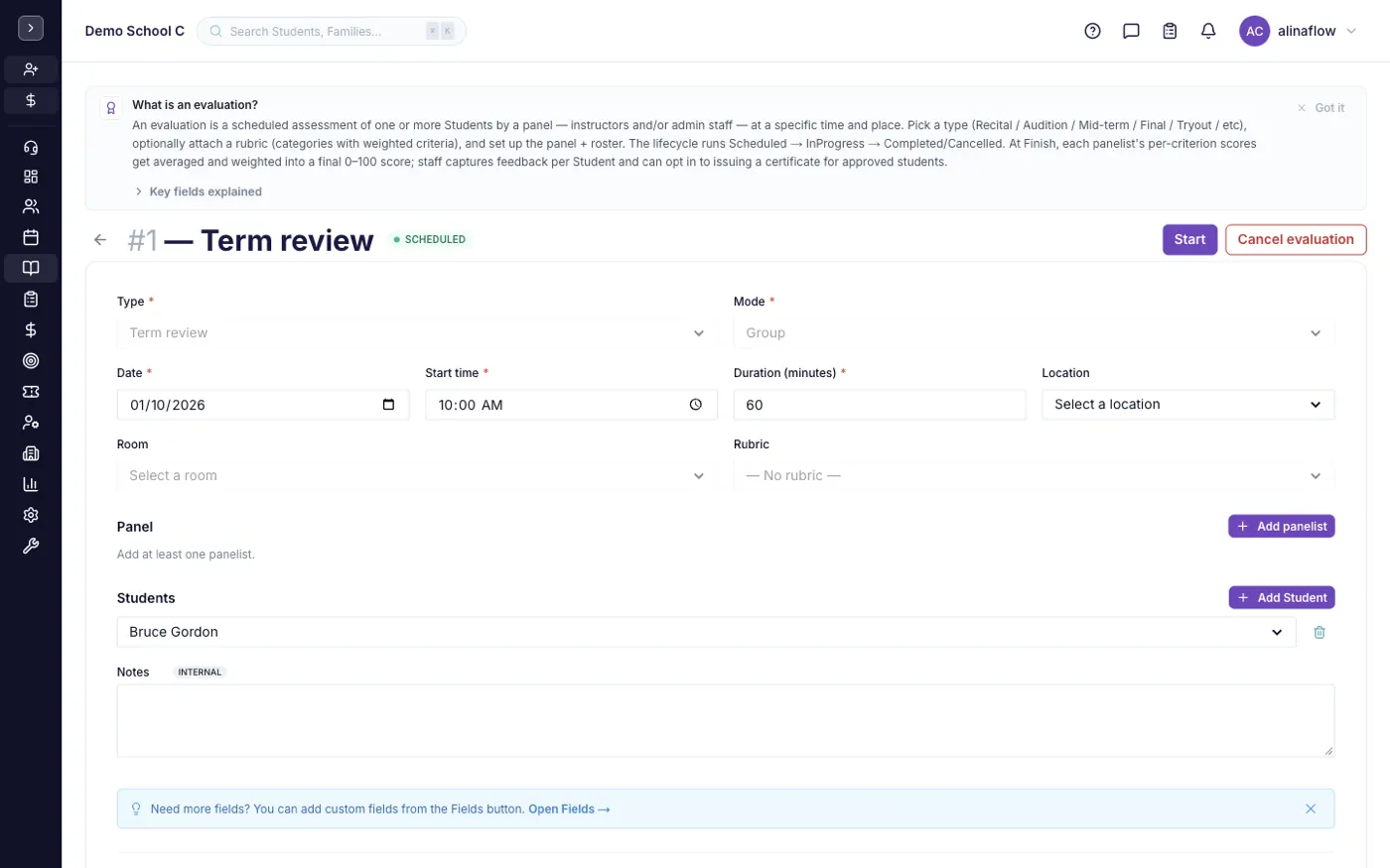 A evaluation record