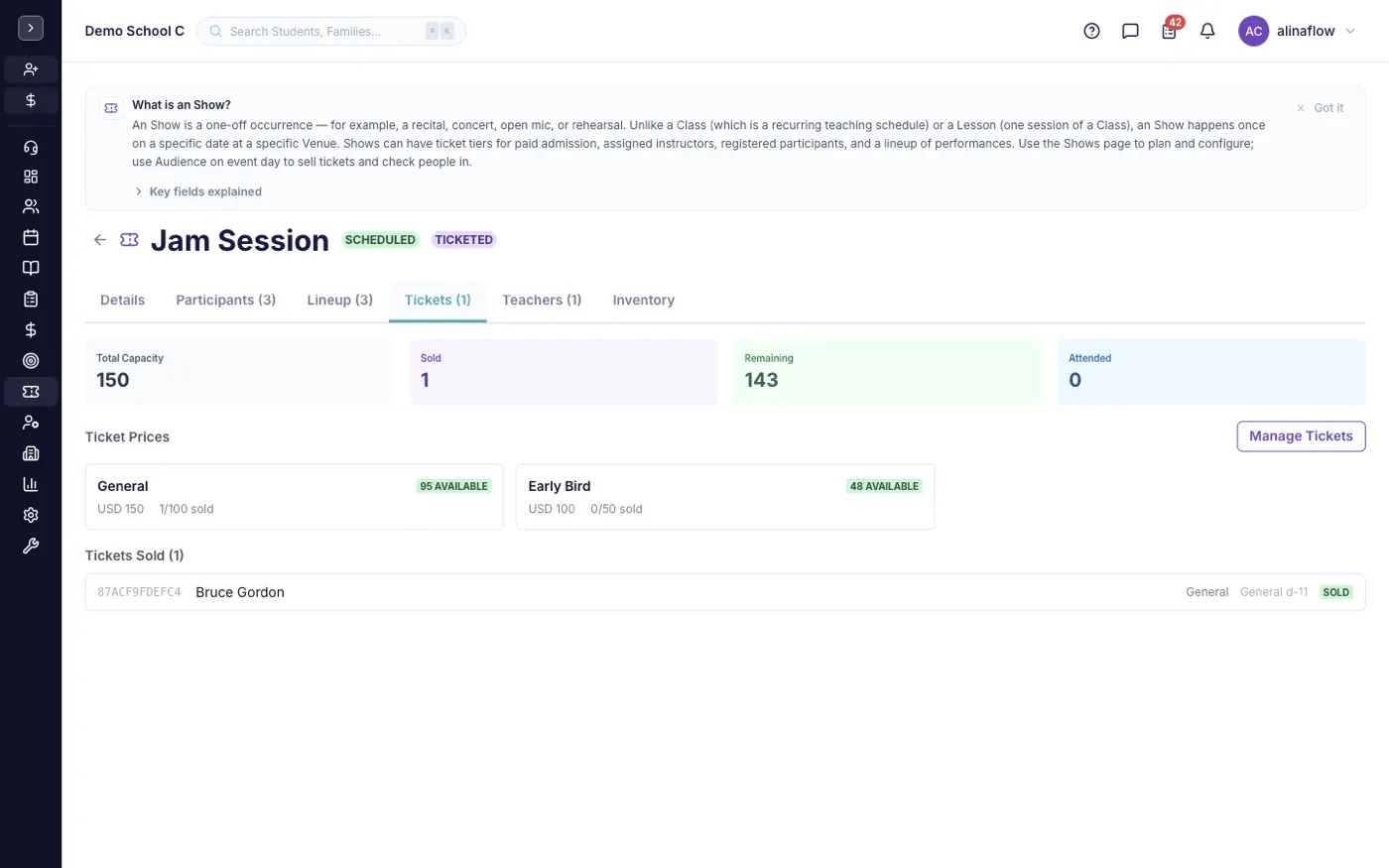 Tickets tab