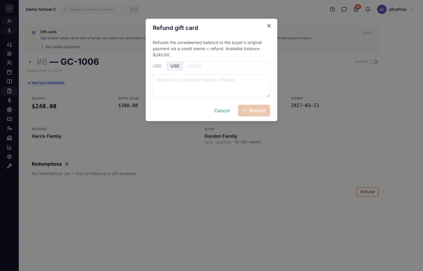 Refund tab