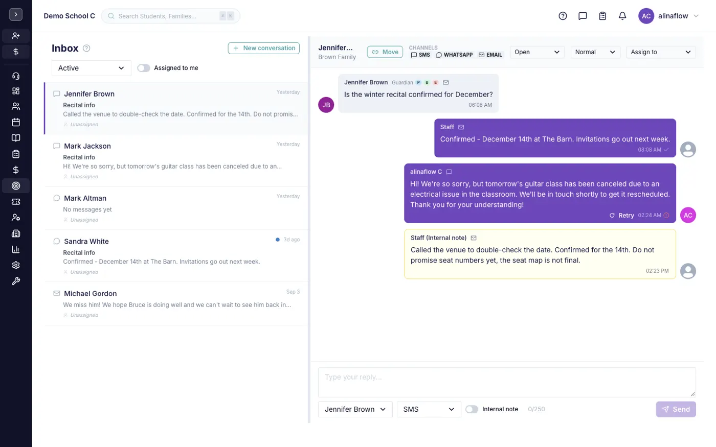 The Unified Inbox screen in alinaflow