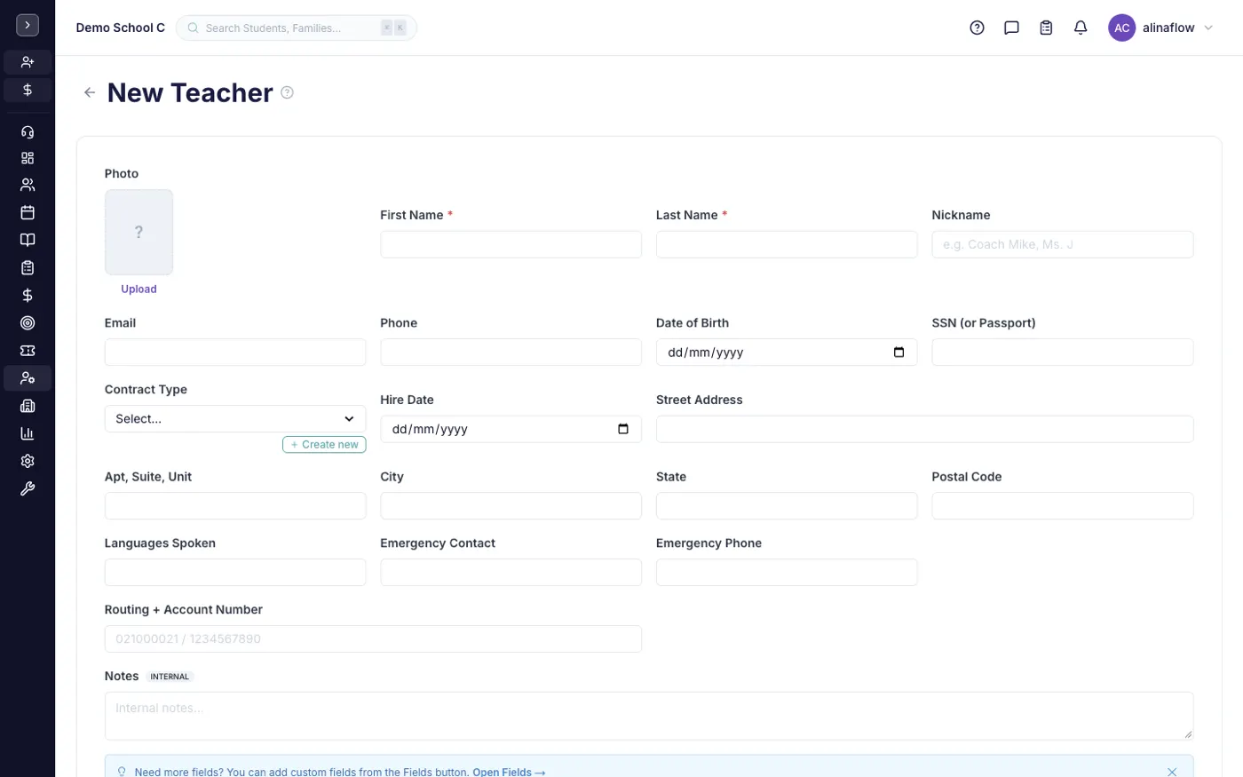 The new teacher form