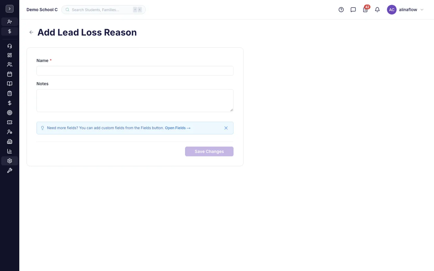 The new lead loss reason form
