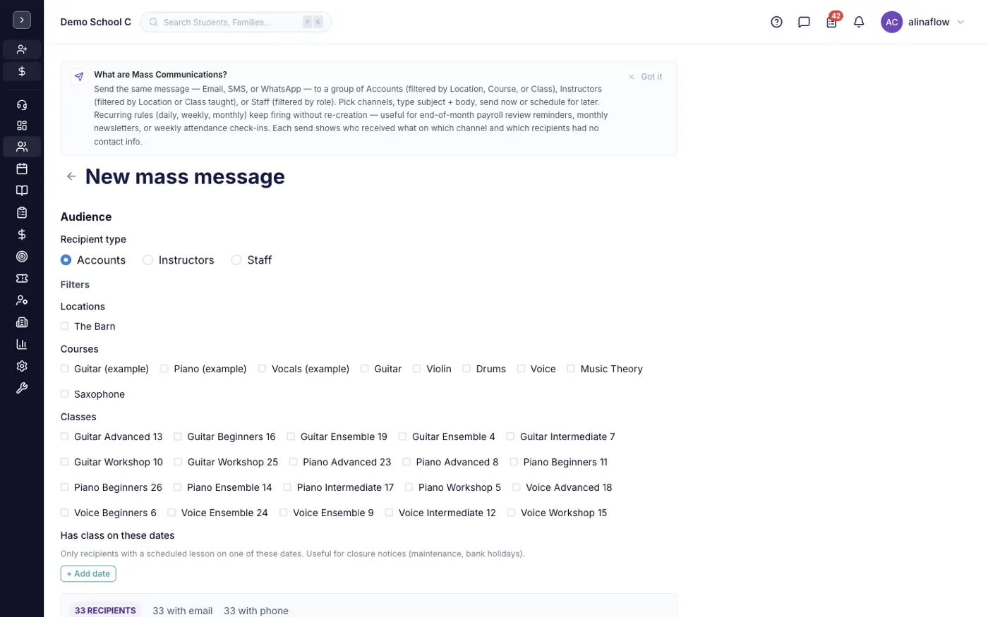 The new mass message form