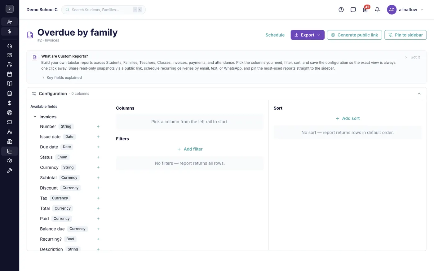 A custom report record
