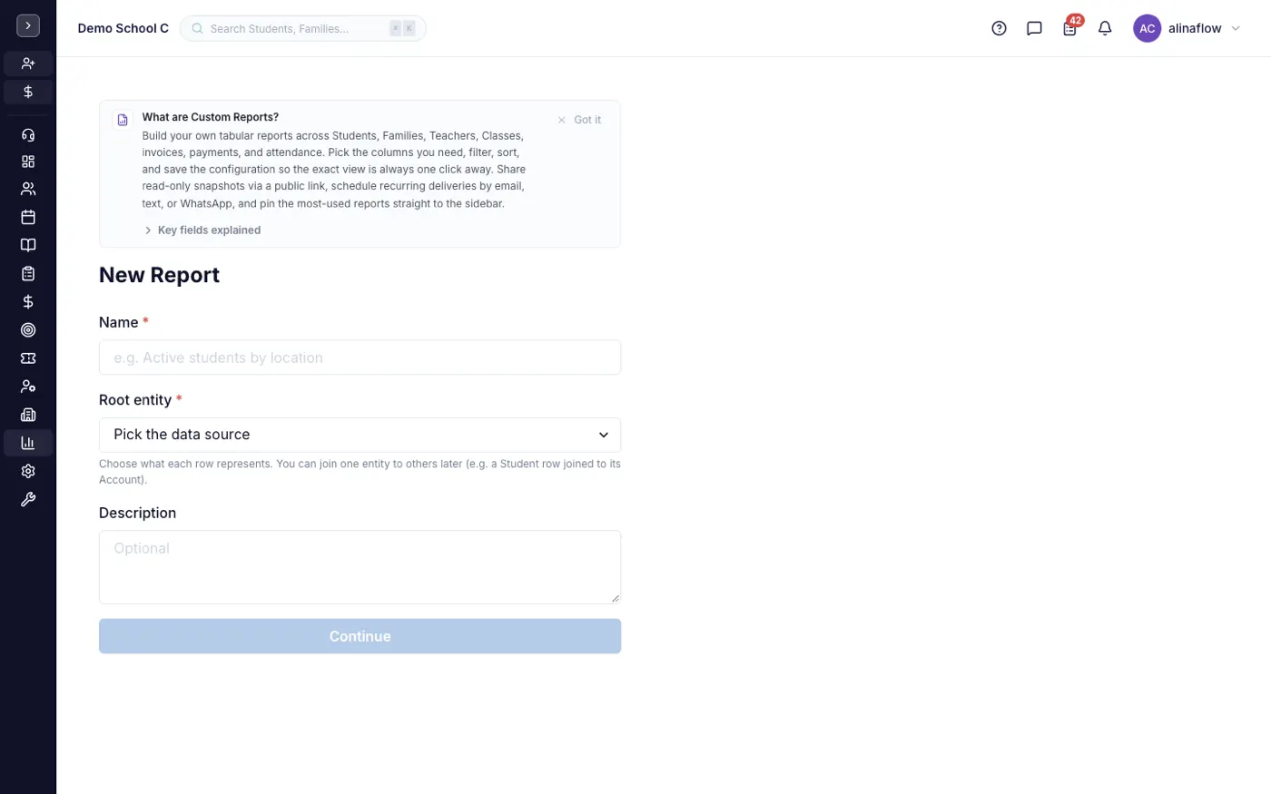 The new custom report form