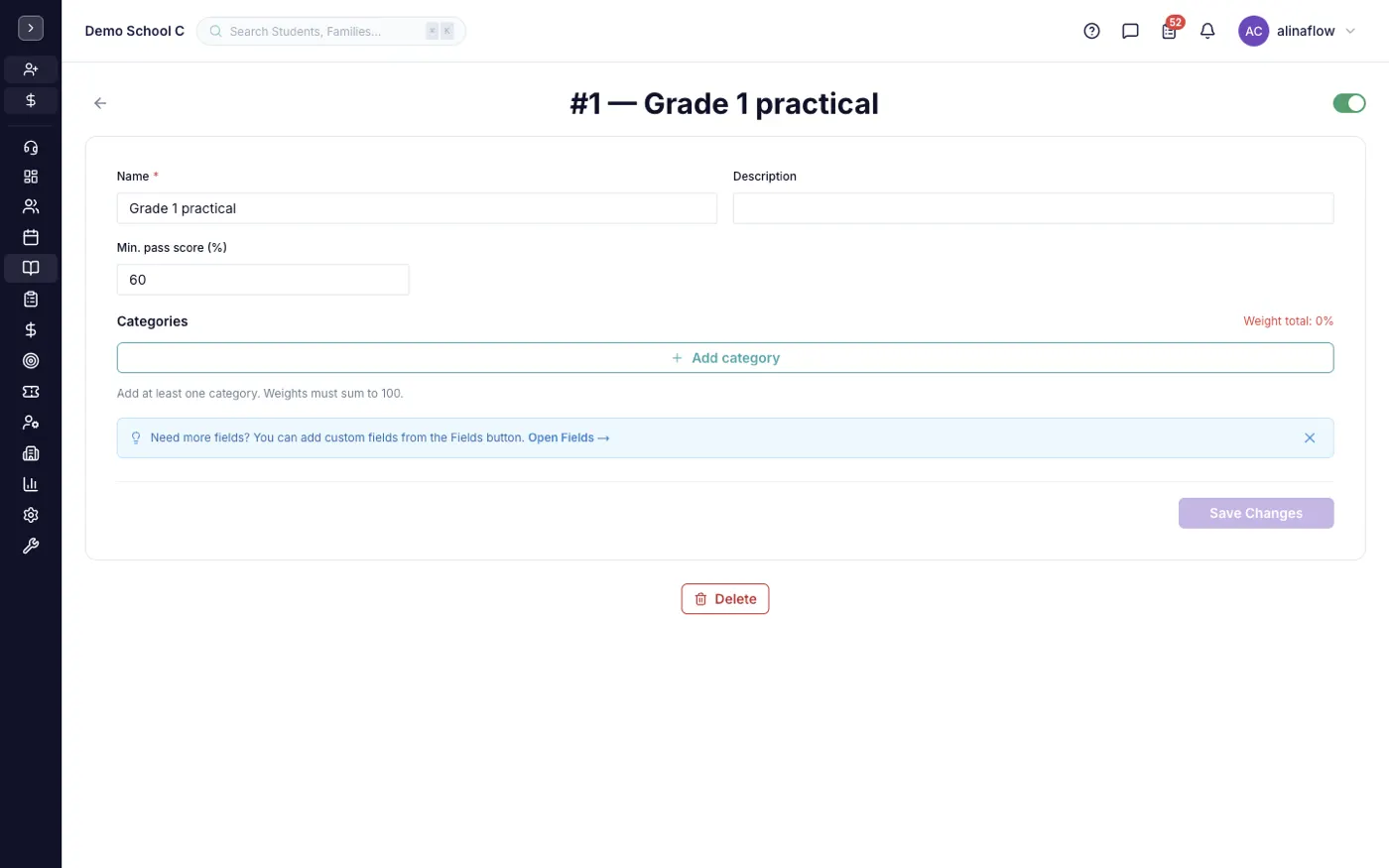 A rubric template record