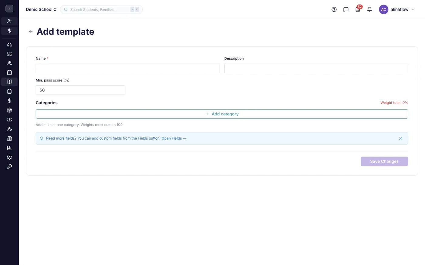 The new rubric template form