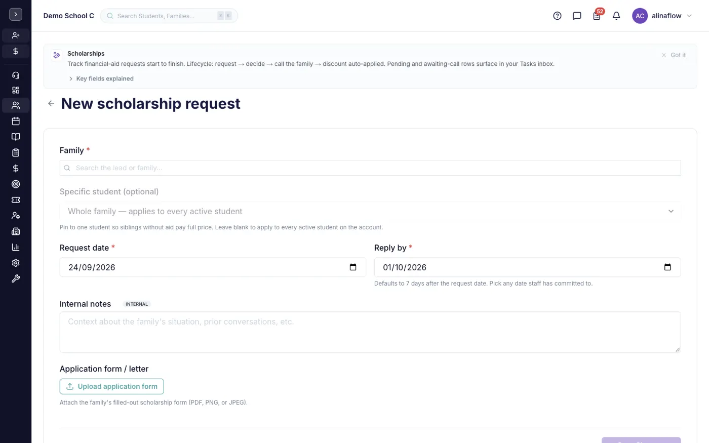 The new scholarship form