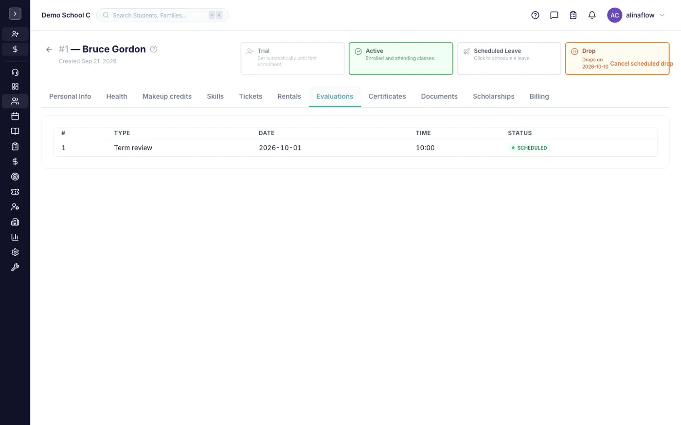 Evaluations tab
