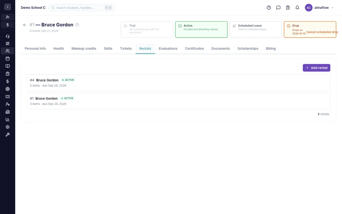 Rentals tab