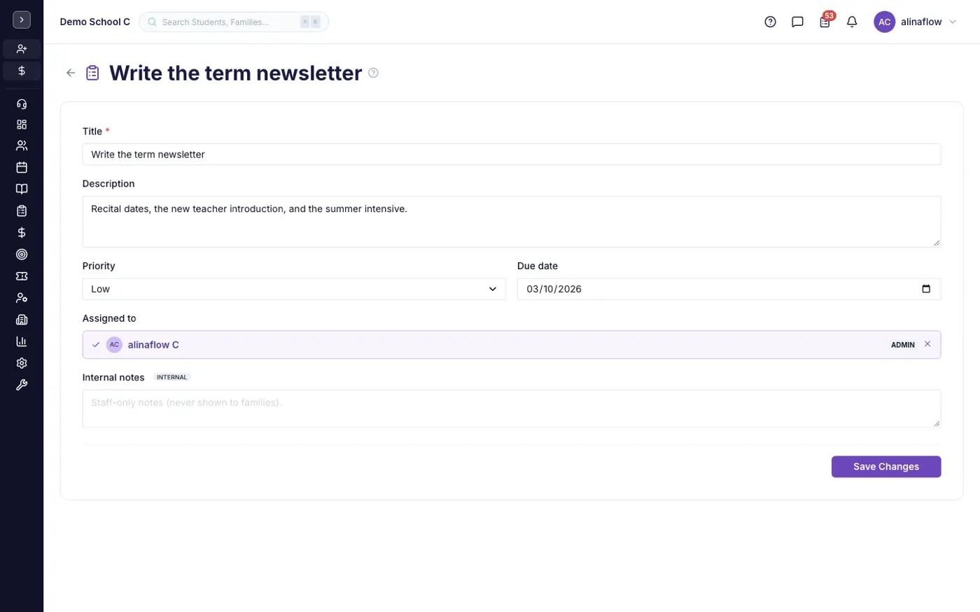A tasks & reminder record