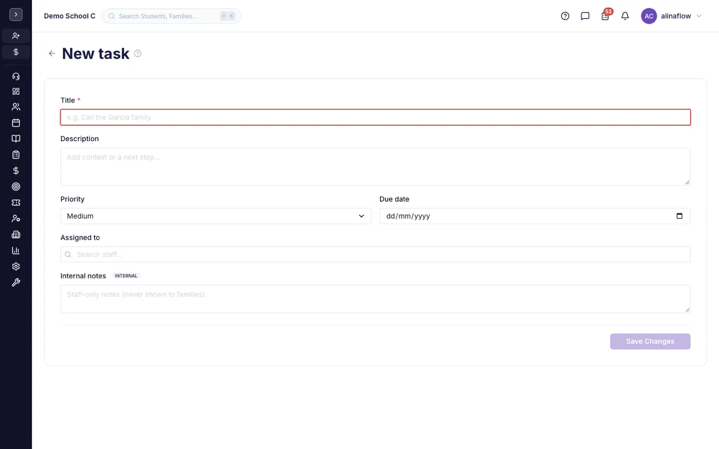 The new tasks & reminder form