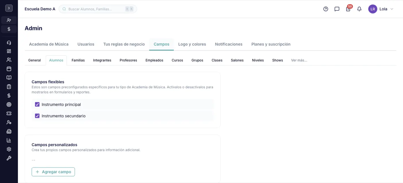 Pestaña Alumnos