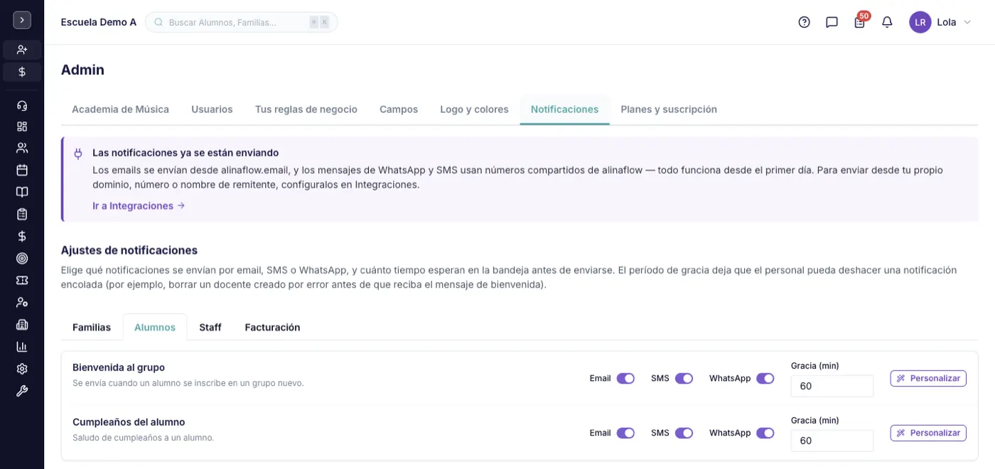 Pestaña Alumnos