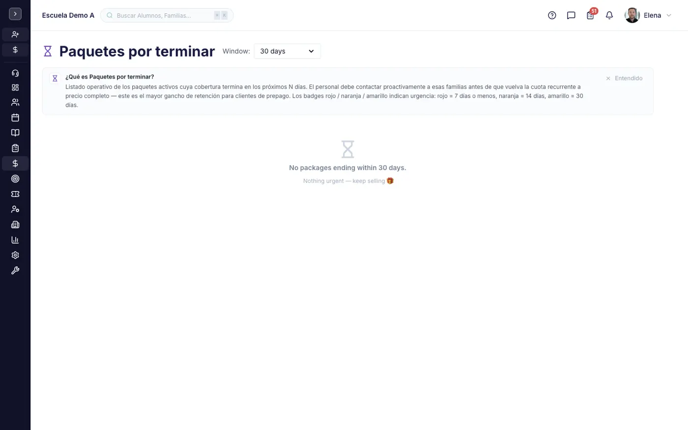 La pantalla Paquetes por terminar en alinaflow