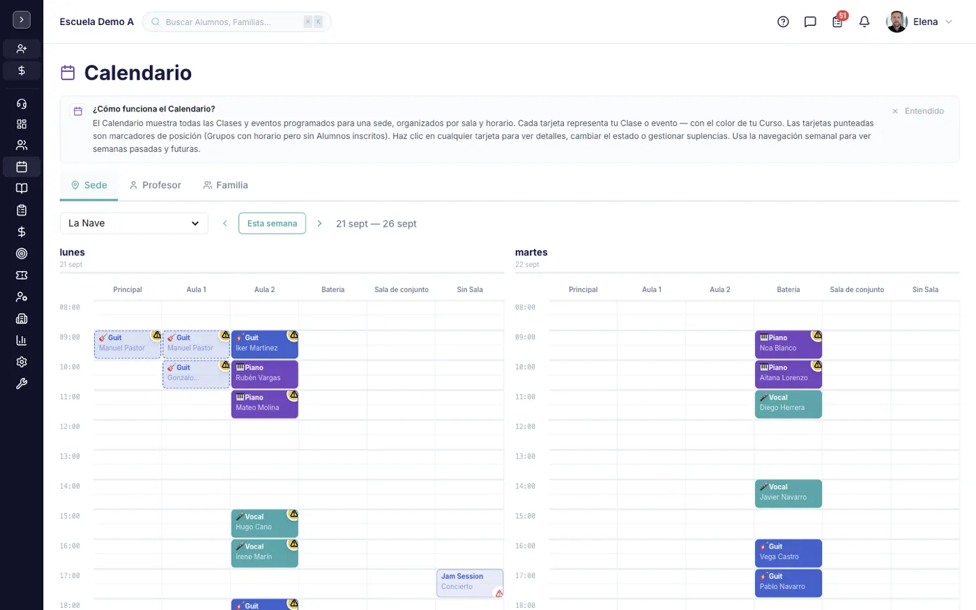 La pantalla Calendario en alinaflow
