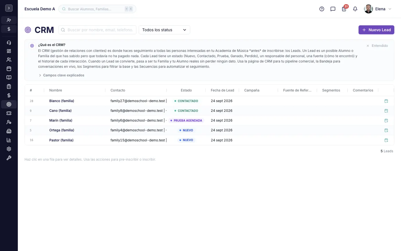 La pantalla Prospectos en alinaflow