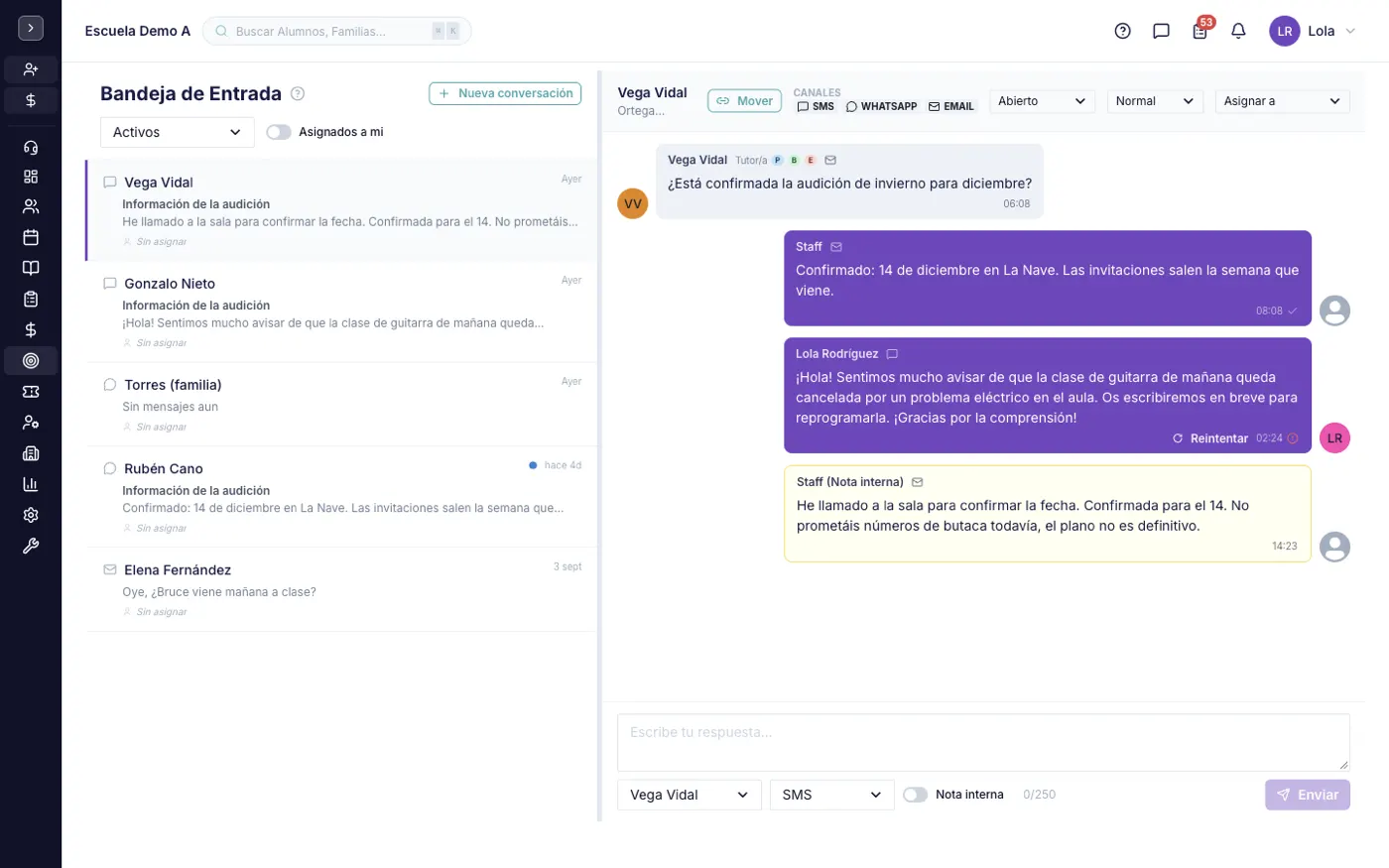 La pantalla Inbox Omnicanal en alinaflow