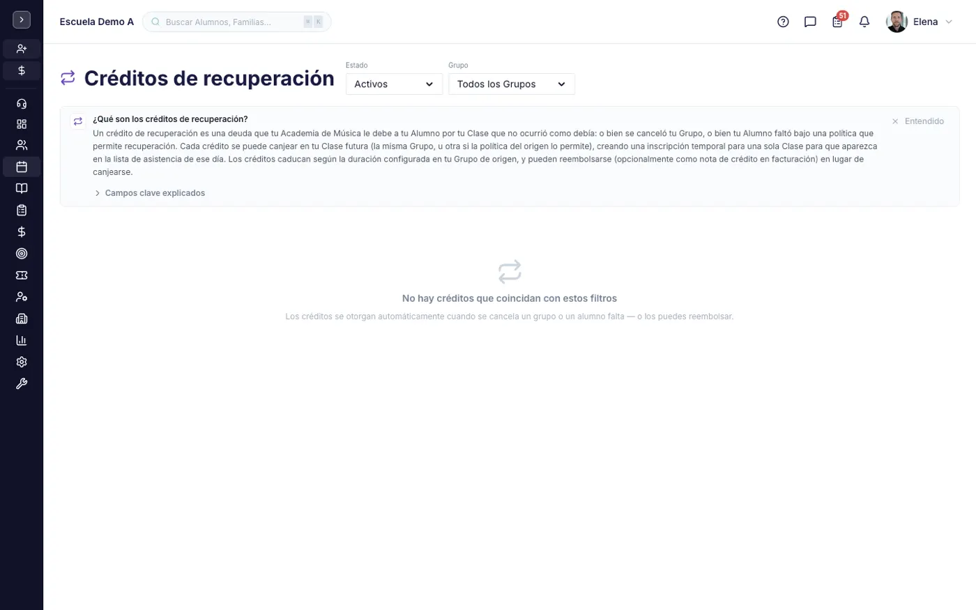La pantalla Recuperaciones en alinaflow