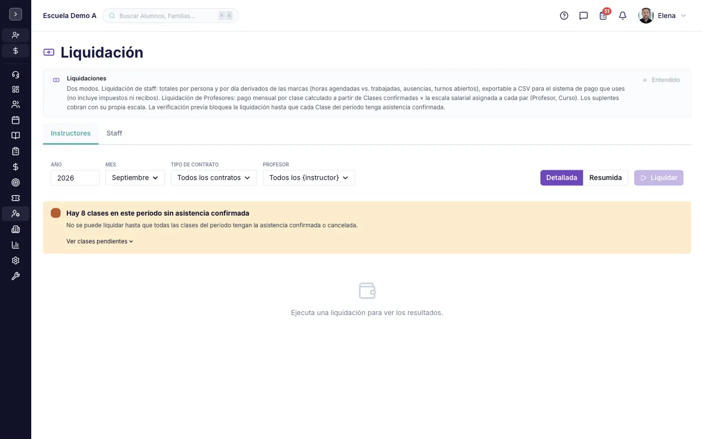 La pantalla Pago de Salarios en alinaflow