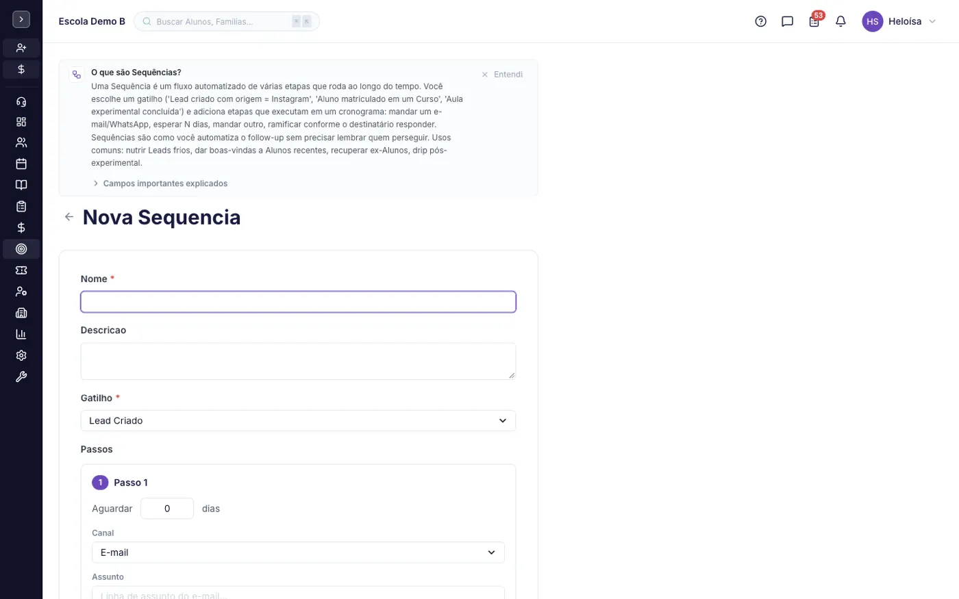 Formulário de criação
