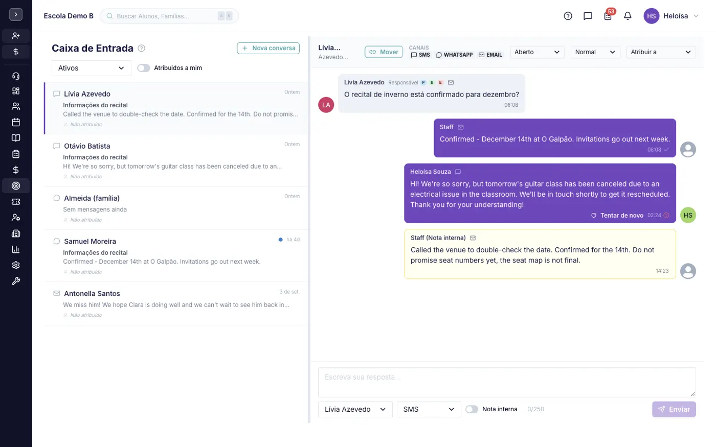 A tela Inbox Unificado no alinaflow