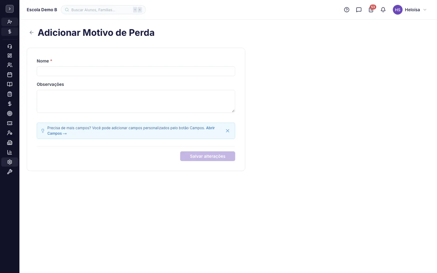 Formulário de criação