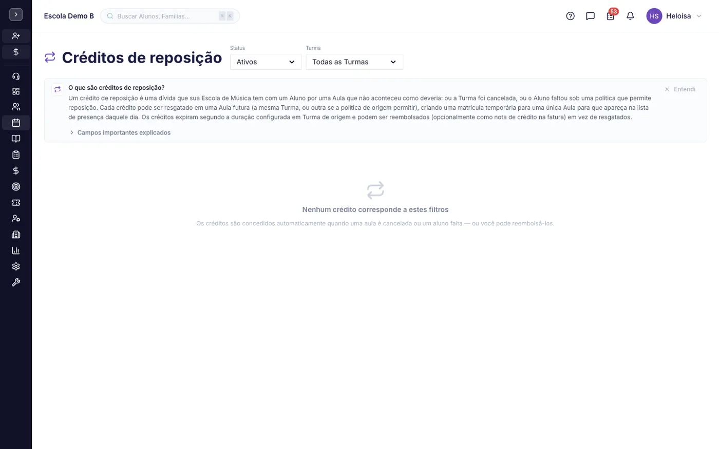 A tela Reposições no alinaflow