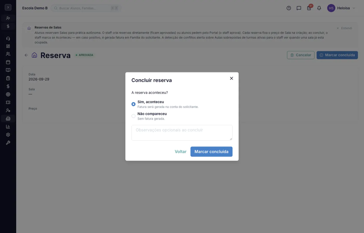 Aba Marcar concluída