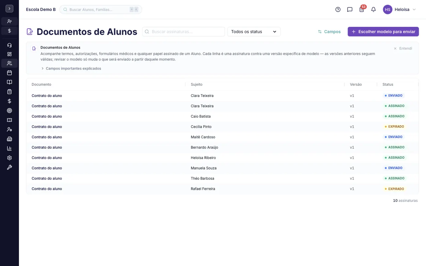 A tela Documentos no alinaflow